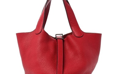 Hermes Taurillon Clemence Picotin Lock 18 PM Rouge Casaque