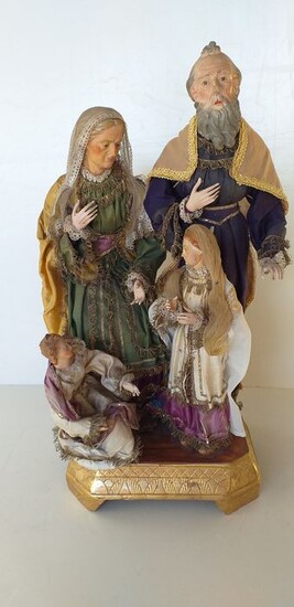Holy Family - Folk Art - Earthenware, Glass, Textiles, Wood - end 800 early 900