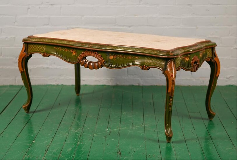 ITALIAN 1940'S PAINT DECORATED MARBLE TOP TABLE