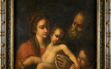 ITALIAN SCHOOL (17th century) "Holy Family with Saint
