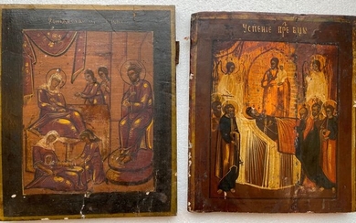 Icon, Birth and Dormition of the Blessed Mother (2) - Wood - 19th century