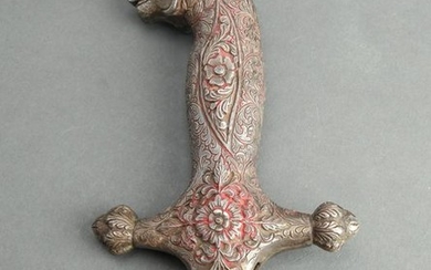 Indo-Persian Repousse Silver Lion Sword Hilt