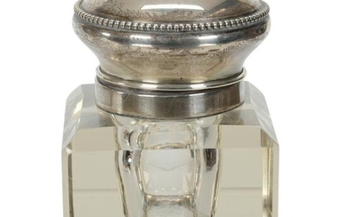 Inkwell, Solid Crystal Well, Sterling Flip Lid