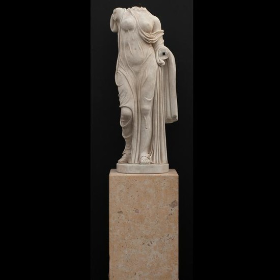 Italian Carved Marble Torso on Marble Base After the