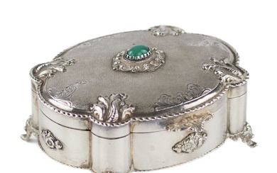 Italian, silver jewelry box of baroque shape. 20th century.