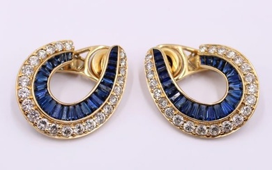 JEWELRY. Pair of 18kt Gold, Sapphire and Diamond