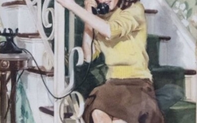 JOHN GANNAM (1907-1965), Teenager sitting on stairs talking on phone