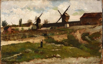 JULIEN GUSTAVE GAGLIARDINI (1846-1927) Les moulins de Montmartre (recto), Etude...