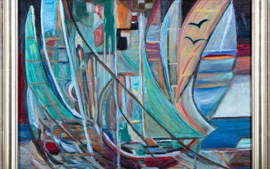 Jean FUSARO (né en 1925). Voiliers en mer. Huile sur toile signée en bas à...
