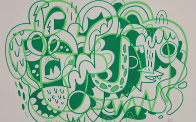 Jon Burgerman, British b.1979 - Untitled (green), 2010; felt pen on paper,...