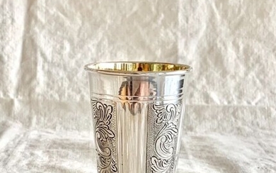 Kiddush cup, Judaica - kiddish set - cup / plate - gold gilded (2) - .925 silver - Hazorfim - Israel - Mid 20th century