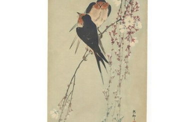 Koson Ohara, Swallows and Cherry Blossoms, Bird and