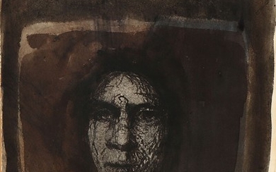 Kurt Trampedach: Face. Signed Kurt Trampedach 71. Watercolour on paper. Sheet size 47×34 cm.