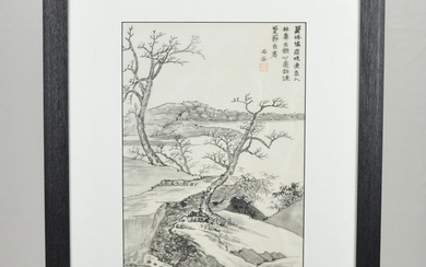 LANDSCAPE DEPICTION, UNKNOWN ARTIST, INK PAINTING ON SILK, CHINA, AROUND 1970S.