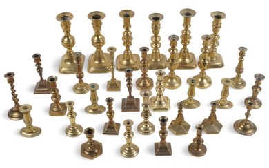 LARGE COLLECTION OF BRASS CANDLESTICKS