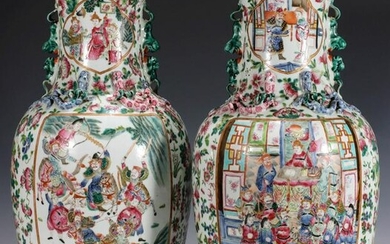 LARGE MID 19TH C CHINESE FAMILLE ROSE PORCELAIN VASES