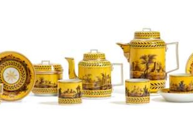 LOUIS XVI COFFEE SERVICE WITH SEPIA PAINTING ON A YELLOW GROUND