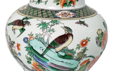 Large 10 Inch Chinese Asian Colorful Bird Natural Landscape Ceramic Porcelain Vase
