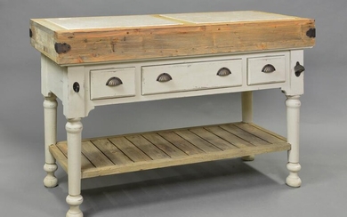 Large 3 Drawer Kitchen Island With Inset Marble