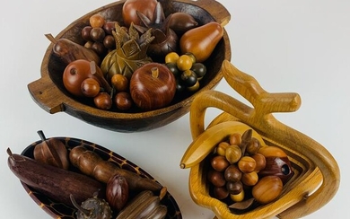 Large Collection of Wooden Fruit and Vessels
