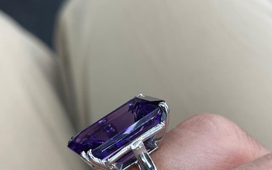 Large Emerald Cut Amethyst Cocktail Solitaire Ring 12.86 Carats Platinum