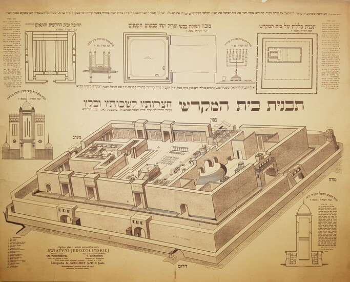 Large Poster, Diagram of the Beit HaMikdash and its Vessels, Poland, 1938. at auction | LOT-ART