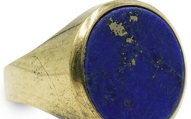 Large Size 10 Karat Gold & Lapis Ring