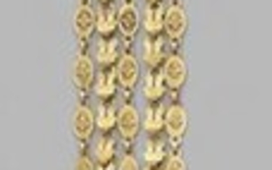Large gold castelaine with five rows of floral...