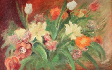 Léon-Gard. Nature morte aux fleurs. Huile sur toile. Porte une signature. 54 x 73 cm....