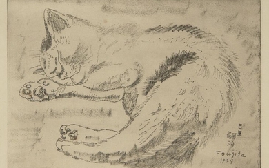 Leonard Tsuguharu Foujita, French/Japanese 1886–1968, Sleeping kitten; etching on wove, signed, inscribed and numbered epreuve d'artiste VII/X in pencil, plate: 15 x 21.8 cm, sheet: 25.5 x 32.3 cm, (framed) (ARR)