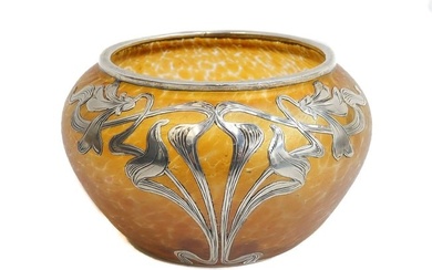 Loetz Papillion Glass Sterling Silver Overlay Vase