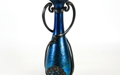 Loetz-Style Silver Overlay Art Glass Vase