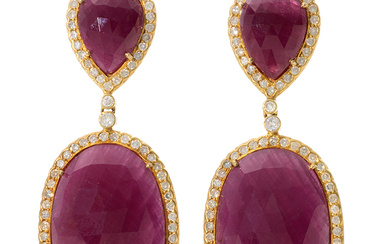 Long ruby and diamond earrings