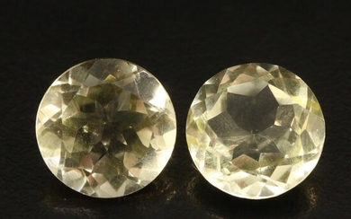 Loose Matching Pair of 14.55 CTW Round Faceted Citrines