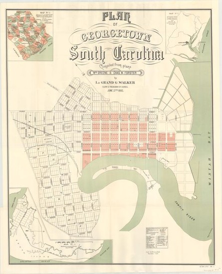 "[Lot of 2] Plan of Georgetown South Carolina Compiled from Plans Wm. Greene & Chas. W. Forster [and] U.S. River and Harbor Works Map of Parts of N. and S.C. Showing Rivers and Harbors Under Process of Improvement...", U.S. Government
