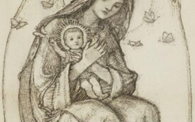Louis B Davis ARWS, British 1860-1941 - Madonna with Butterflies; charcoal on paper, cartoon for stained glass design, signed with monogram lower left, 77.5 x 39 cm Exhibited: Moss Galleries, London, Louis Davis Exhibition, March-April 1971, no.26