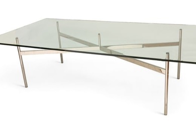 Ludwig Mies Van Der Rohe (German, 1886-1969) Chrome Glass Top Dining Table H 26" W 48" L 96"