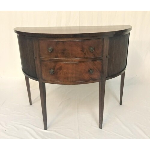 MAHOGANY DEMI LUNE SIDE CABINET with two central cockbeaded ...