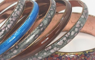 MATISSE RENOIR; Six Modernist Enamel On Copper Bangle Bracelets