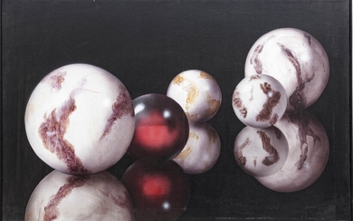 MICHAEL SHEETS, ACRYLIC ON CANVAS, 1986, H 32" W 48" MARBLES #2