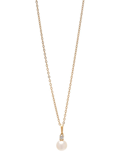 MIKIMOTO, YELLOW GOLD, CULTURED PEARL AND DIAMOND PENDANT/NECKLACE