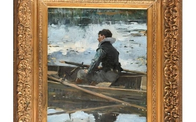 MOREAU Adrien. (1843-1906). « Sur la barque au...