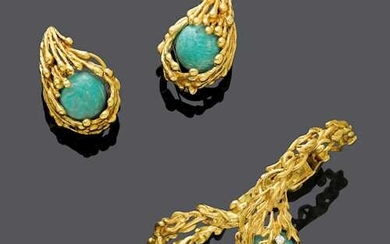 MULTIGEM AND GOLD BRACELET WITH EARCLIPS, BY GILBERT ALBERT.