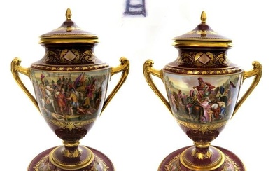 Magnificent Pair of 19th C. Royal Vienna Vases