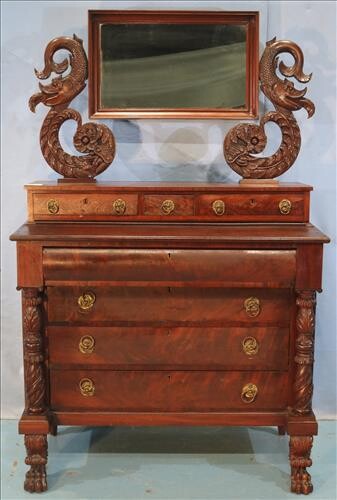 Mahogany Empire dresser with acanthus carving