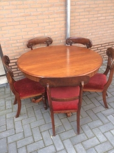 Mahogany dining room table with 5 chairs - Mahogany - Second half 19th century