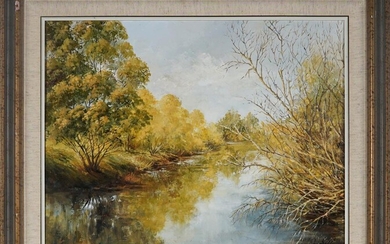 Marion Phee "River Reflections, 95", oil on board, 58 x 72 x 2 cm(frame), signed lower right