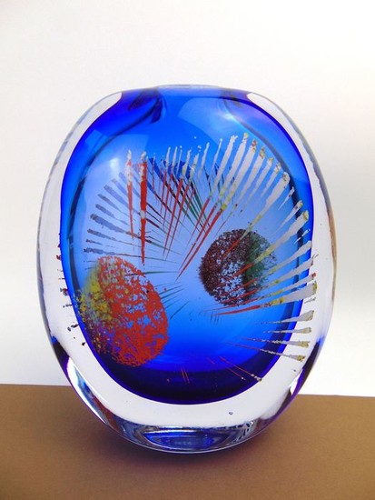 Maxence Parot- Large single massive vase "Sun" Light Blue 1.7kg - Glass