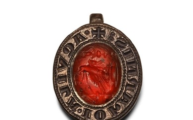 Medieval Silver Seal Matrix for John the Evangelist with Roman Eagle Gemstone