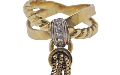 Mid Century 14k Gold Diamond Tassel Ring